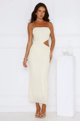Perfect Vacay Strapless Mesh Maxi Dress Yellow