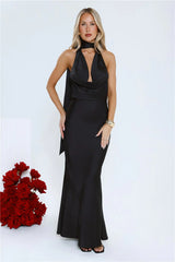 VIP Energy Satin Halter Maxi Dress Black