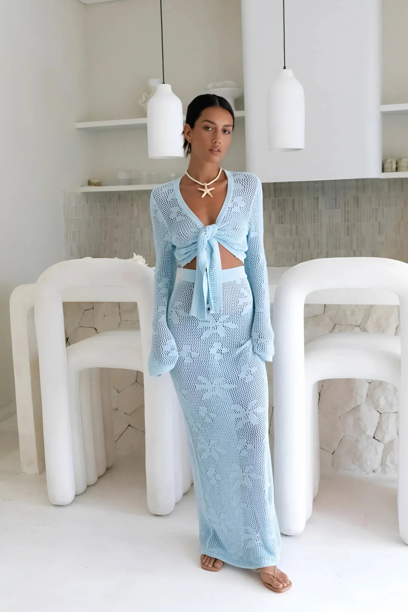 Terra Crochet Maxi Skirt Blue