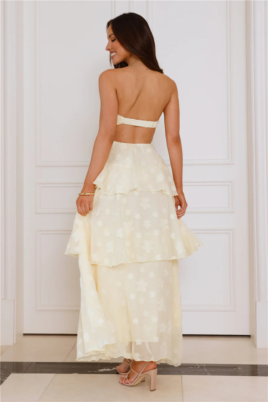 Tranquil Twilight Strapless Maxi Dress Yellow
