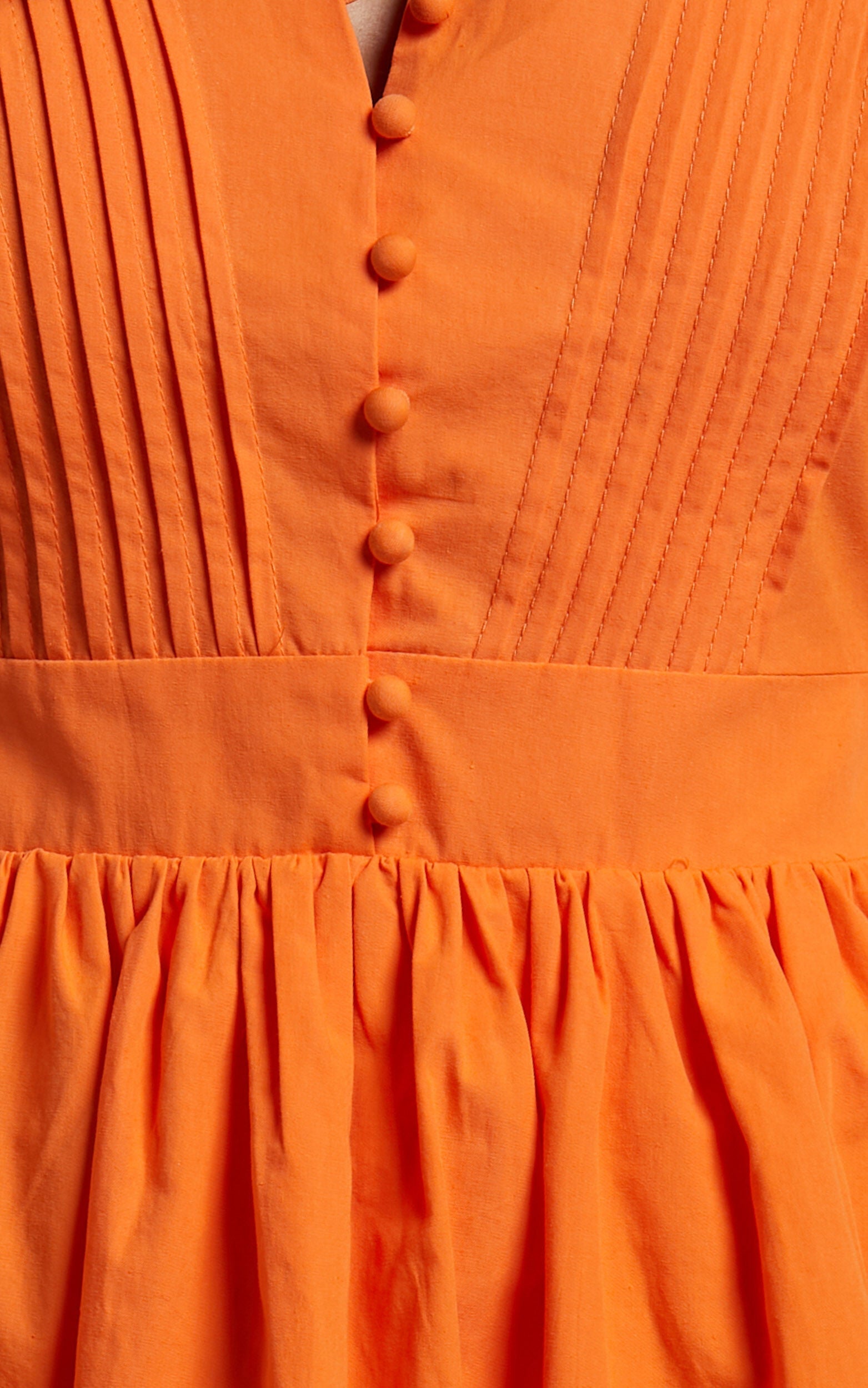 Zandra Mini Dress - Puff Sleeve Poplin Dress in Orange