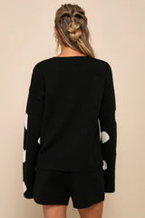 Weekend Adoration Black Heart Print Pullover Sweater