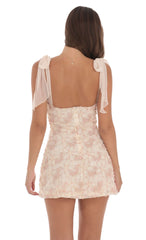 Textured Shimmer Floral Dress in Cream