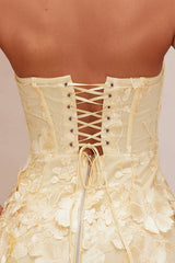 Marcella Embroidered A-Line Mini Dress - Yellow