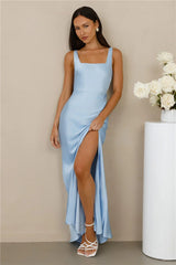 The Evelina Satin Maxi Dress Blue