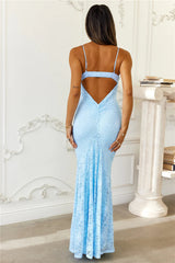 Chasing Midnight Lace Maxi Dress Blue