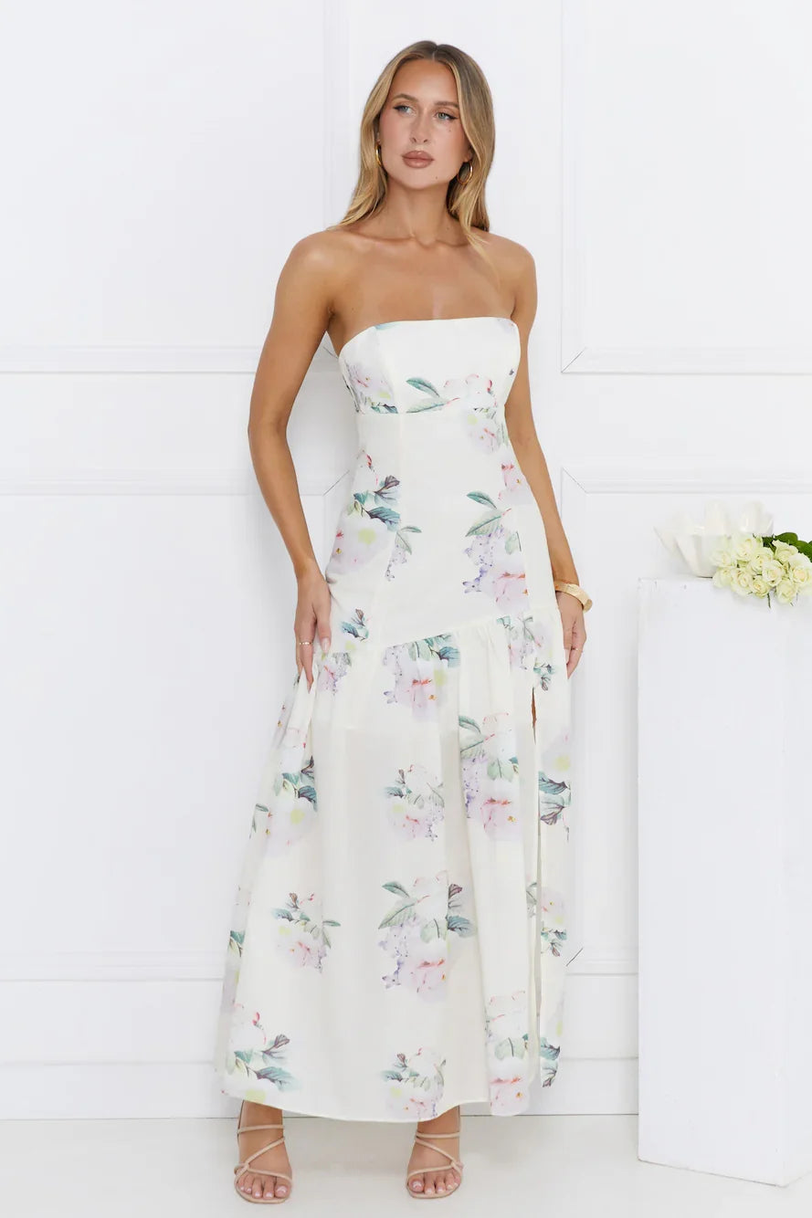 Sunset Whispers Strapless Maxi Dress Cream
