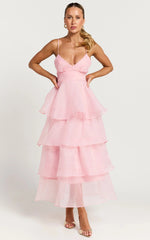 Cindy Midi Dress Layered Skirt Dress in Soft Pink