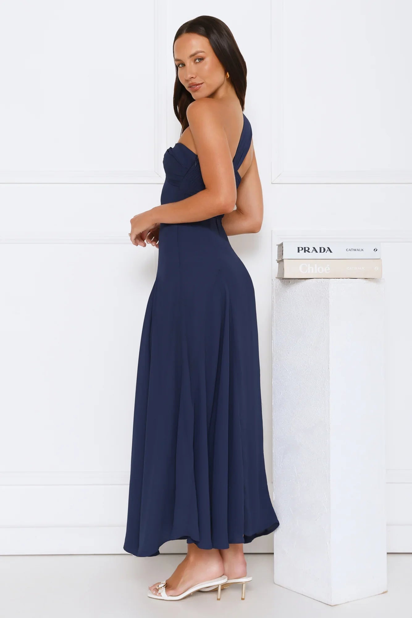 Styled Like A Star One Shoulder Maxi Dress Navy